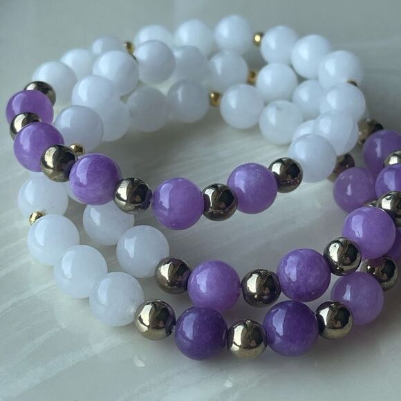 Lepidolite pyrite white jade NEW stretch bracelet ONE meditation yoga - Picture 1 of 12